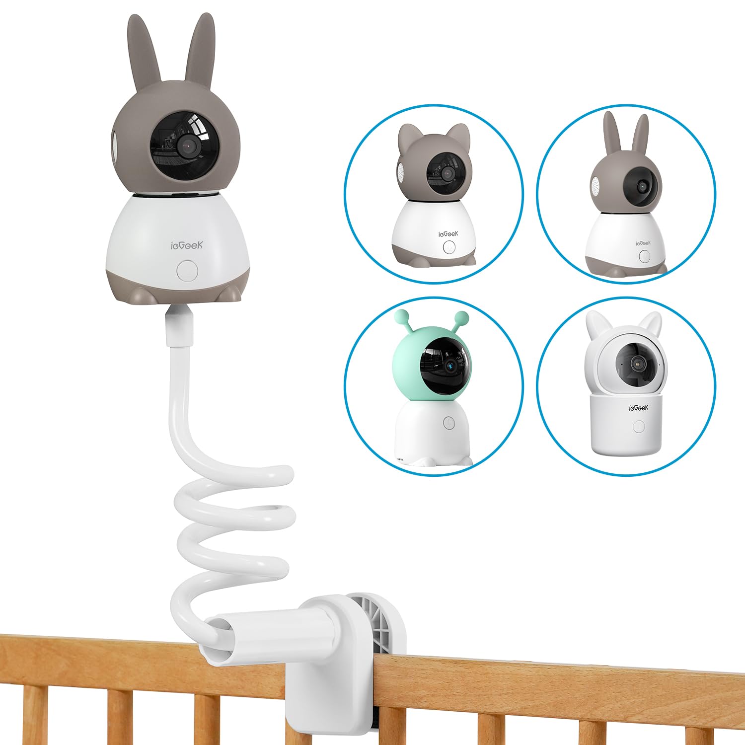 ieGeek baby monitor bracket assembly enables secure setup on varied surfaces.