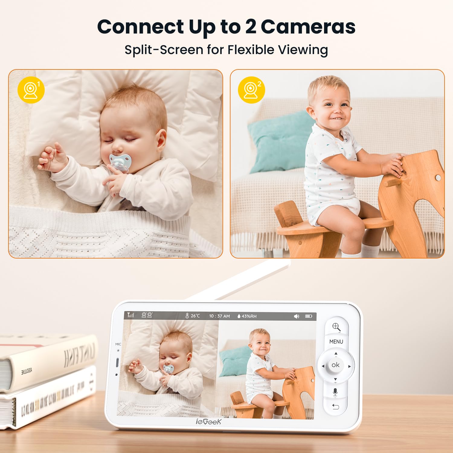 ieGeek baby monitor two cameras split-screen view monitors twins or multiple angles