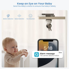ieGeek night vision view captures baby in low light with clear grayscale detail.