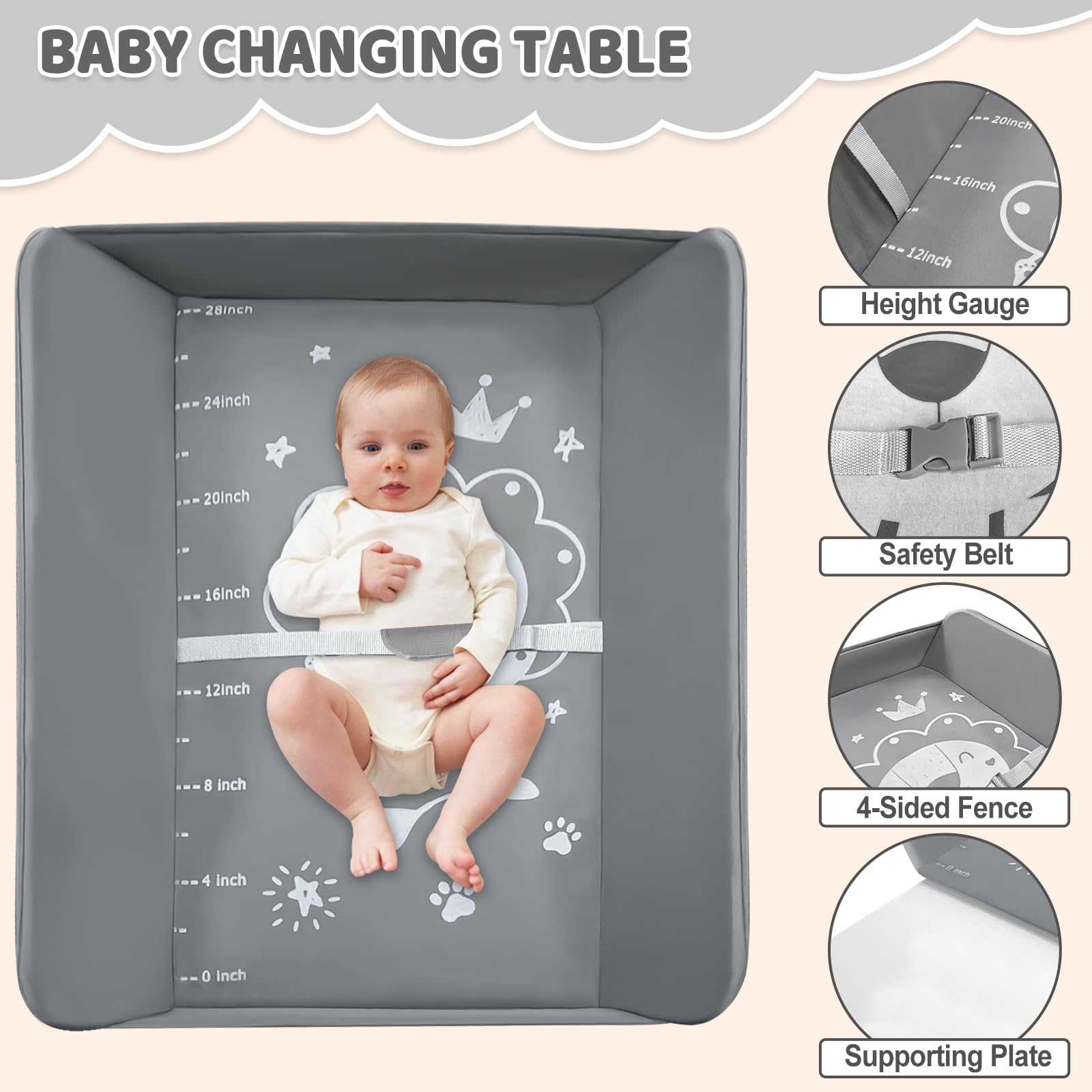 IELECMG changing table adjustable height for comfortable diaper changes