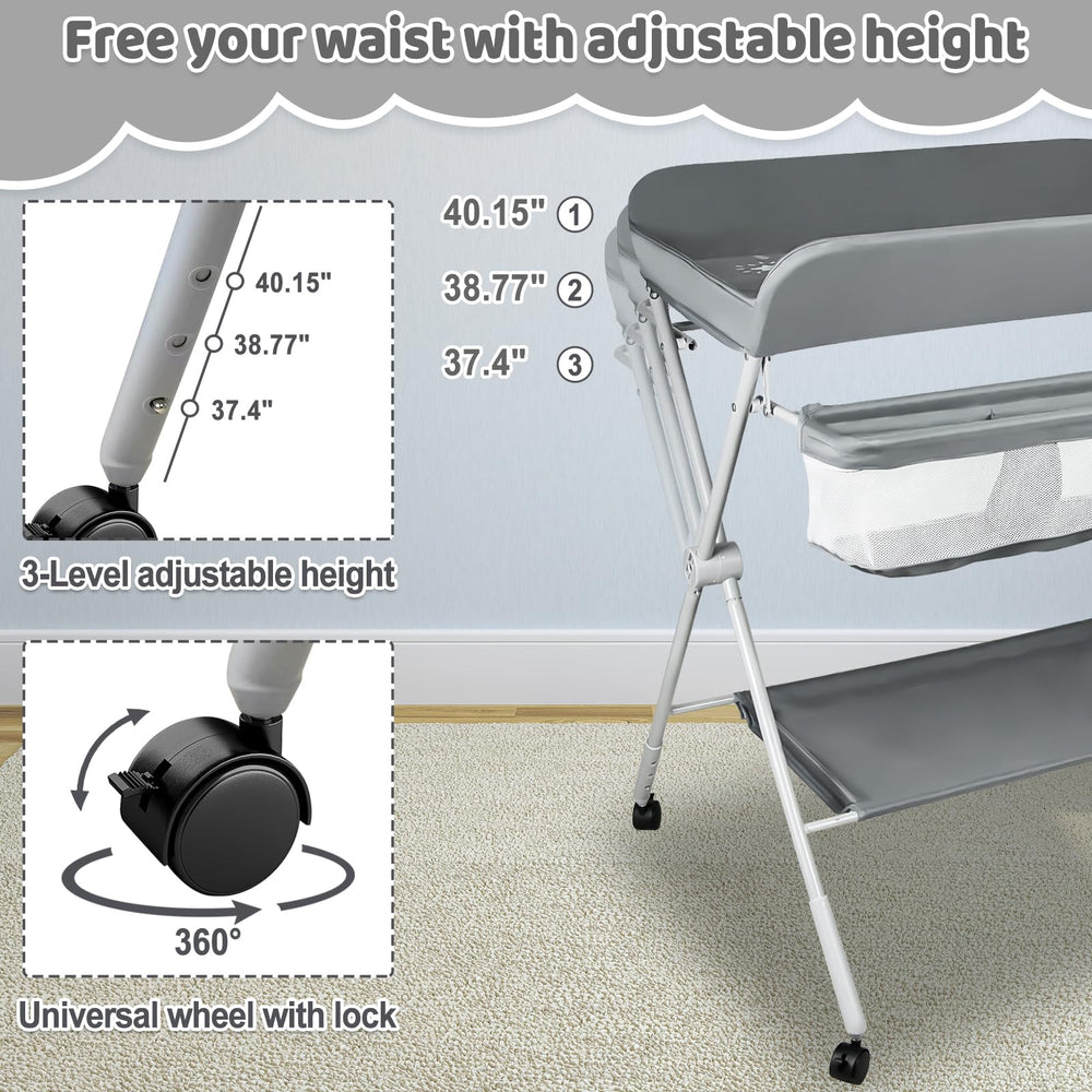 IELECMG portable changing station with lockable wheels for stable setup