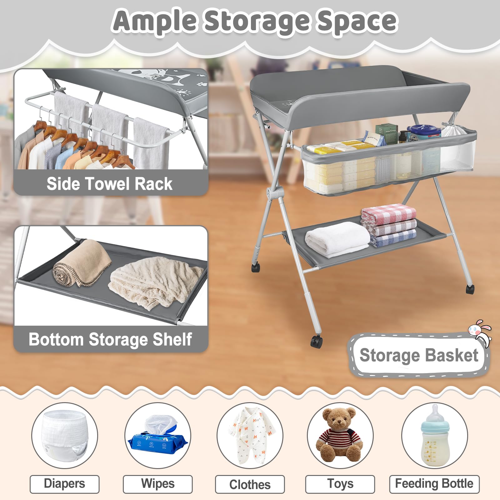 IELECMG table with side storage basket keeps essentials within reach