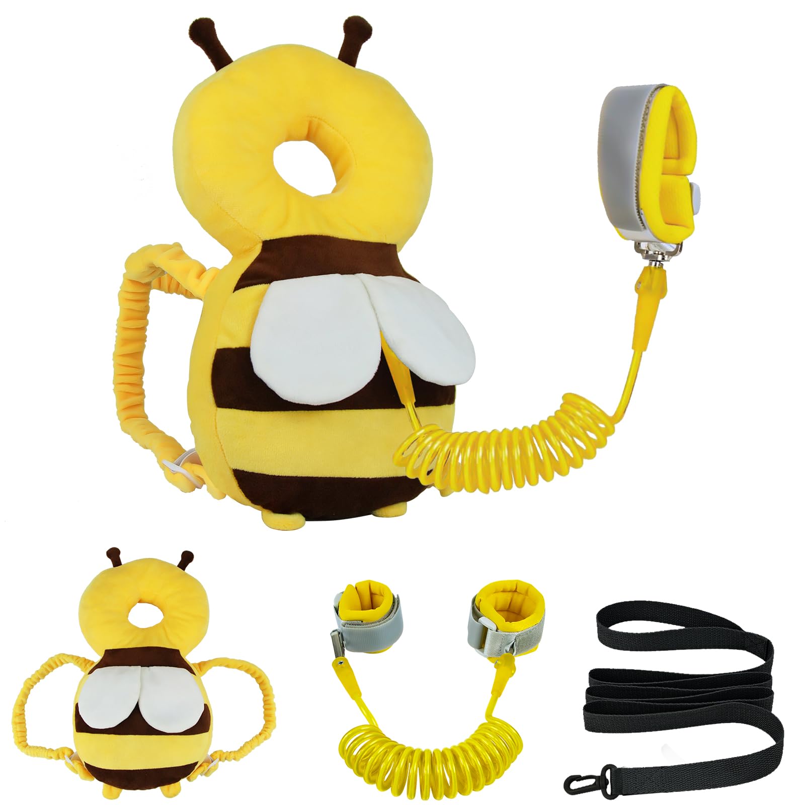 IELECMG baby head protector backpack yellow bee front view helps keep crawlers safe.