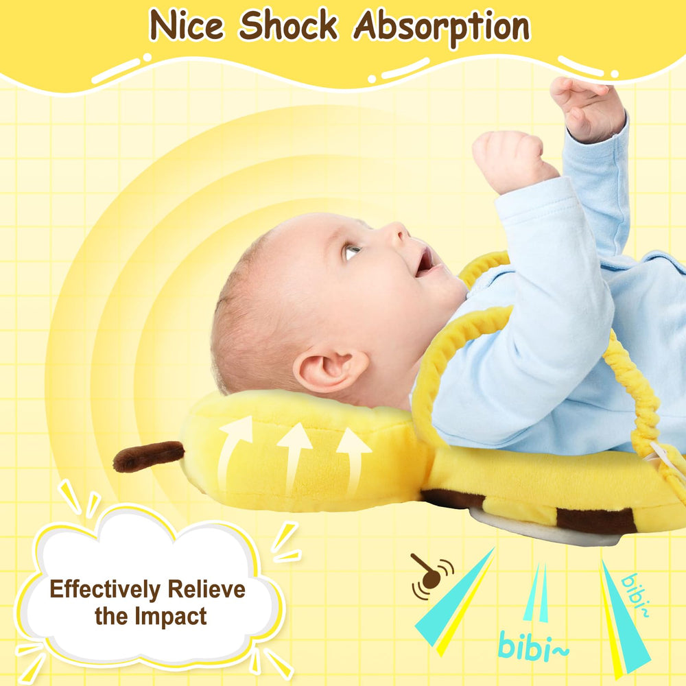 IELECMG baby head protector backpack yellow bee side view supports balanced wear while learning to walk.