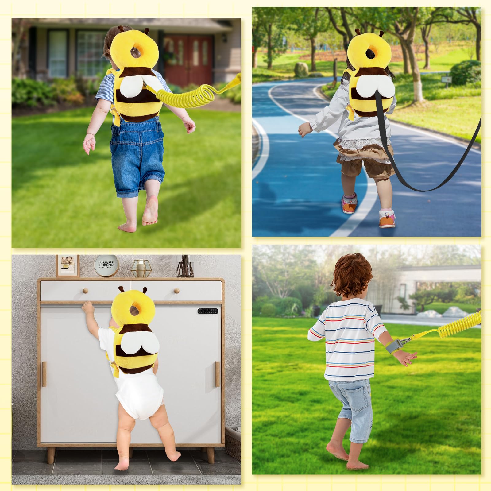 IELECMG gift-ready baby head protector yellow bee 3-in-1 present.