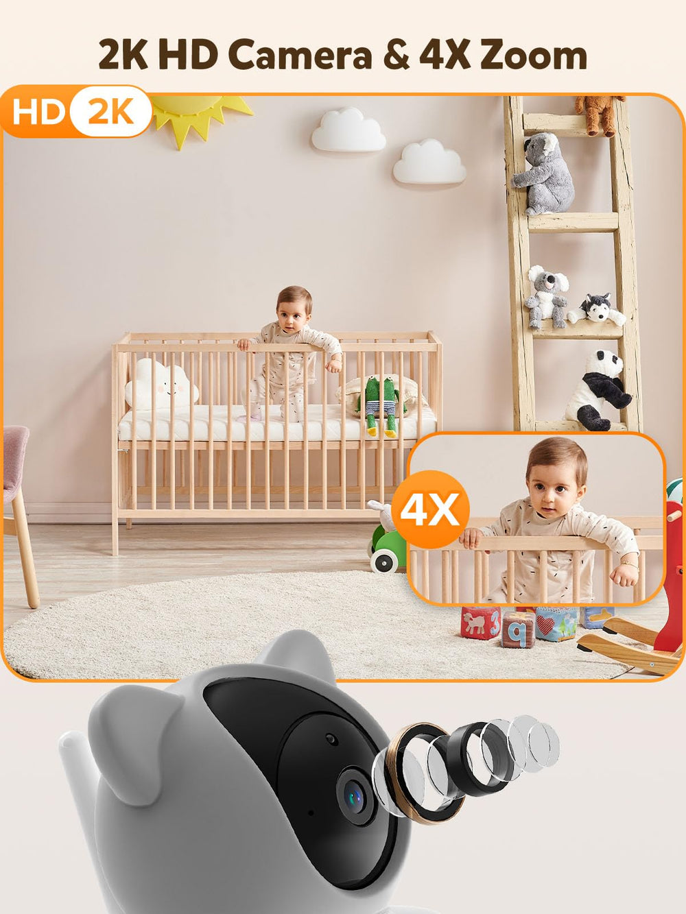 iFamily 2-way talk and lullabies soothe baby via built-in speaker.