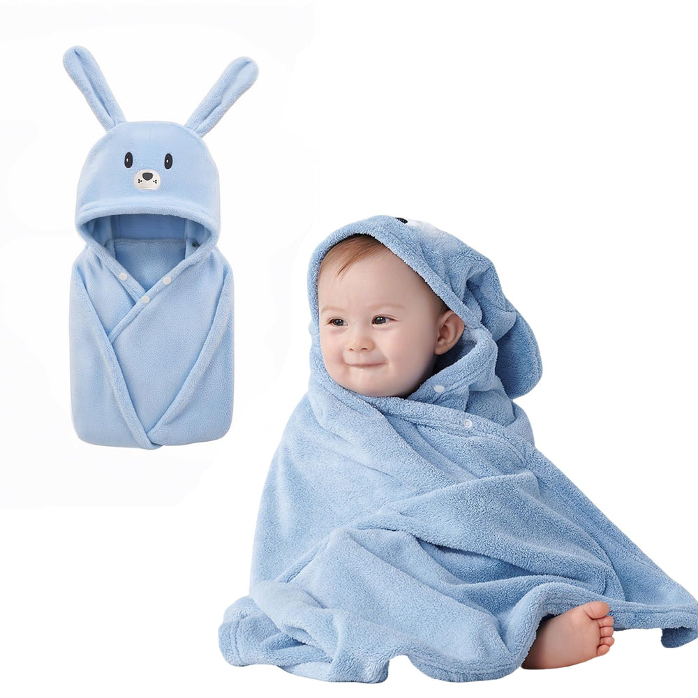 IFaryMes sky blue hooded towel close-up highlights plush coral fleece for quick drying
