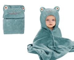 IFaryMes Toddler Hooded Towel greenish-blue full-view shows cozy post-bath wrap