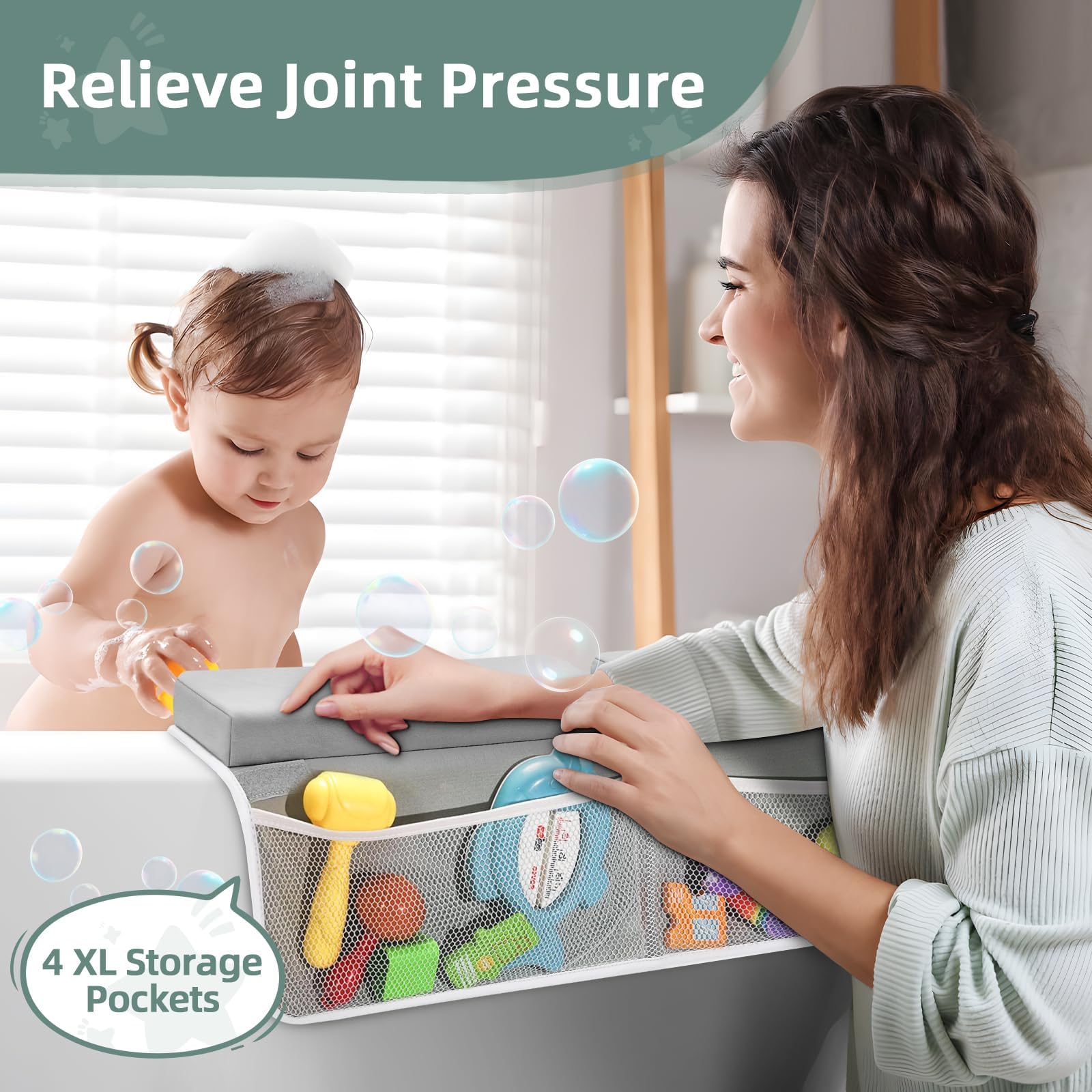 IFNOW mesh pockets organize shampoo, soap, and toys for quick access.