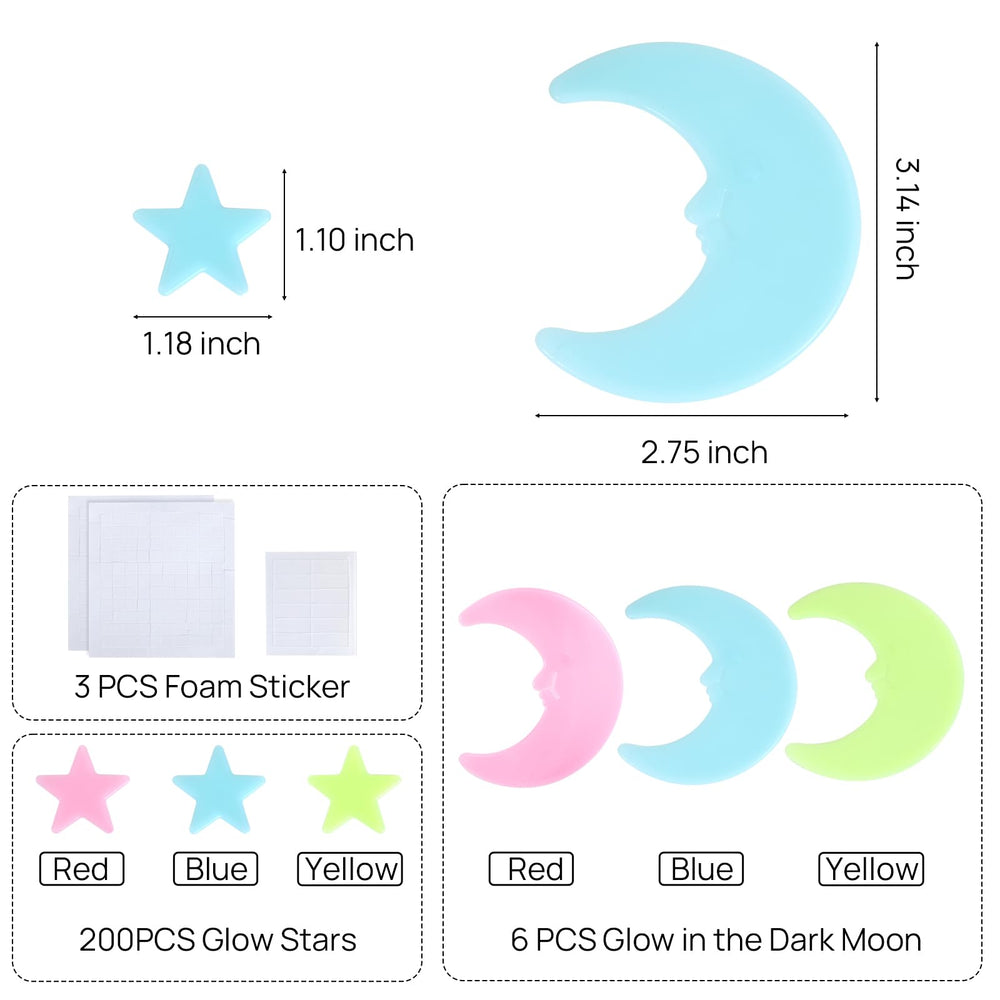 iFunLong glow in the dark stars with moons illuminate a dreamy ceiling scene.