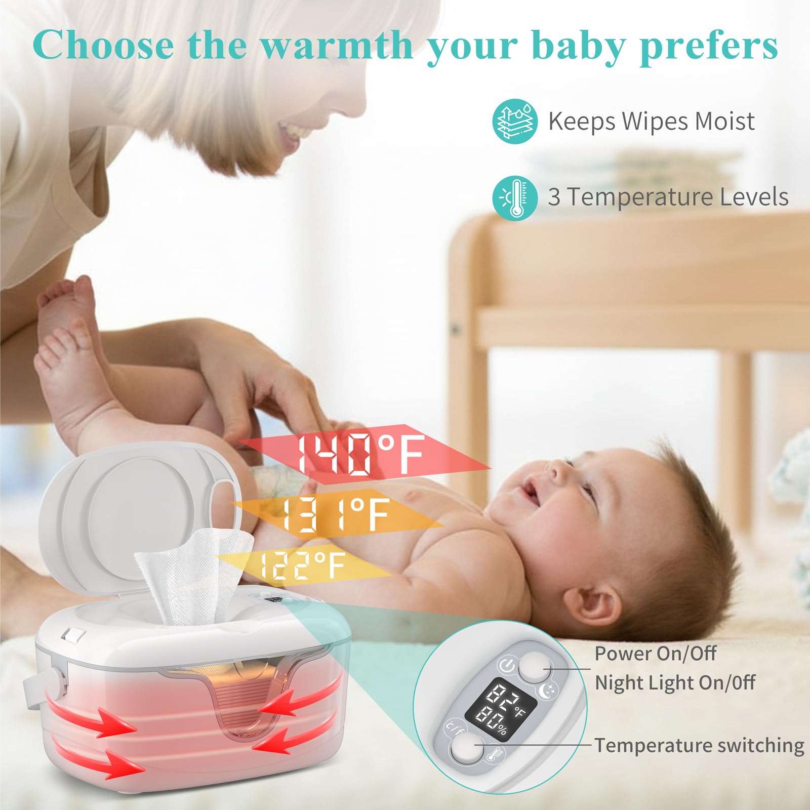 IGERI warm glow nightlight provides soft visibility during nighttime diaper changes