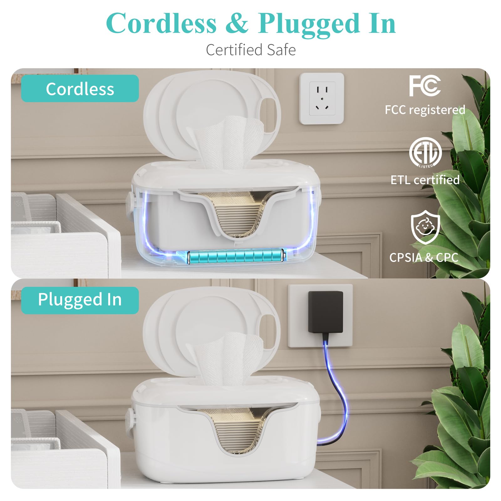 IGERI wipe warmer temperature control showing three warmth settings for comfort