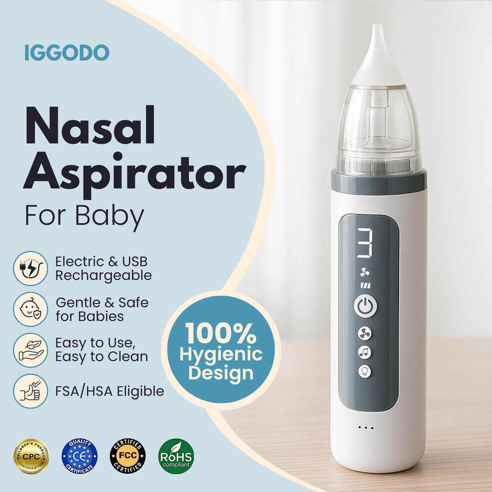 IGGODO electric nasal aspirator with soft silicone tips for newborn comfort
