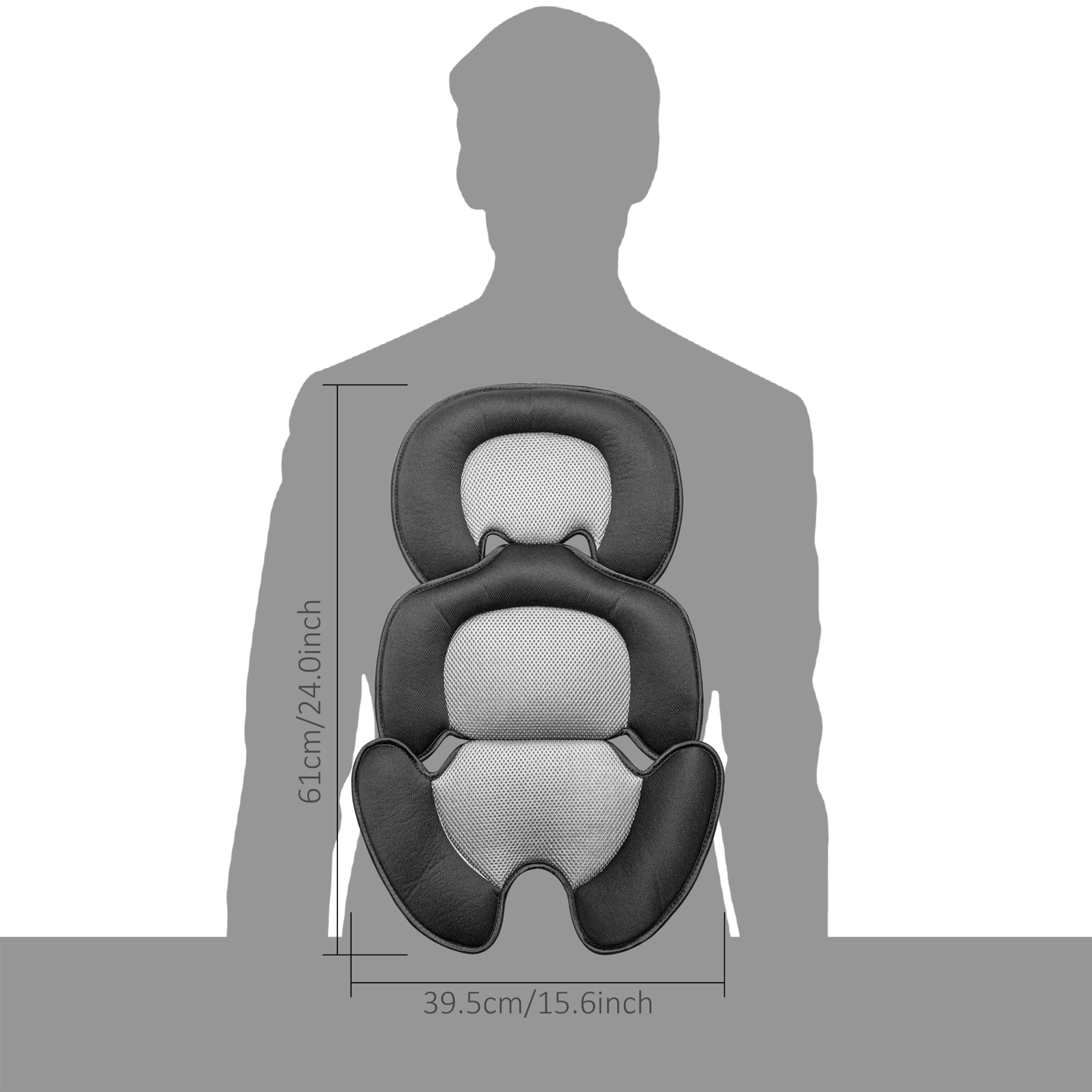 Ihaapsi newborn cushion back view highlights padded edges for secure seating in cars and strollers.