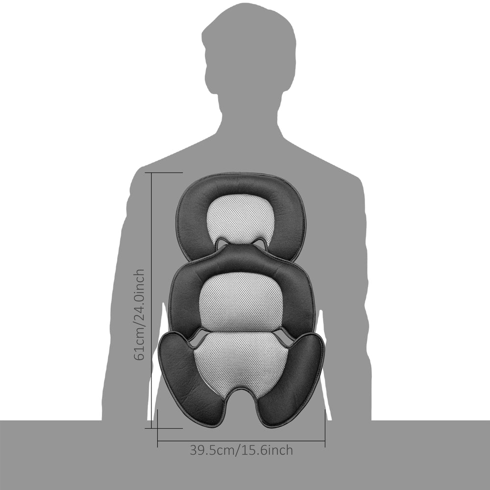 Ihaapsi newborn cushion back view highlights padded edges for secure seating in cars and strollers.