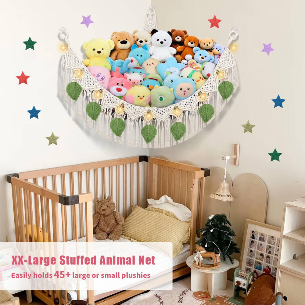 iHansee 56x45x45 jumbo plushie net holds about 45 medium toys for clutter-free rooms