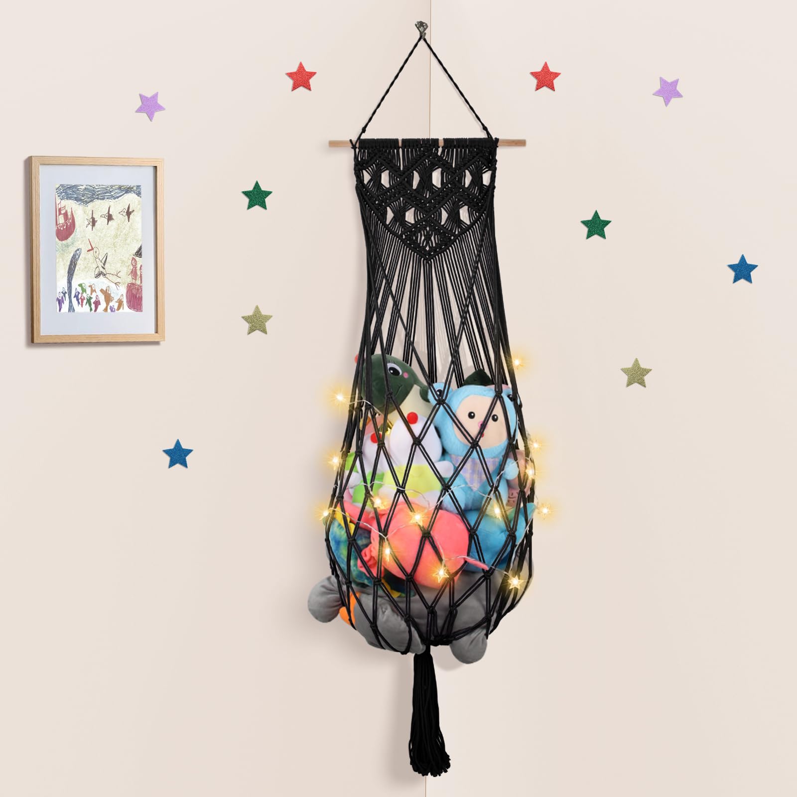 iHansee 63'' jumbo stuffed animal hammock corner stores toys efficiently in a clutter-free space