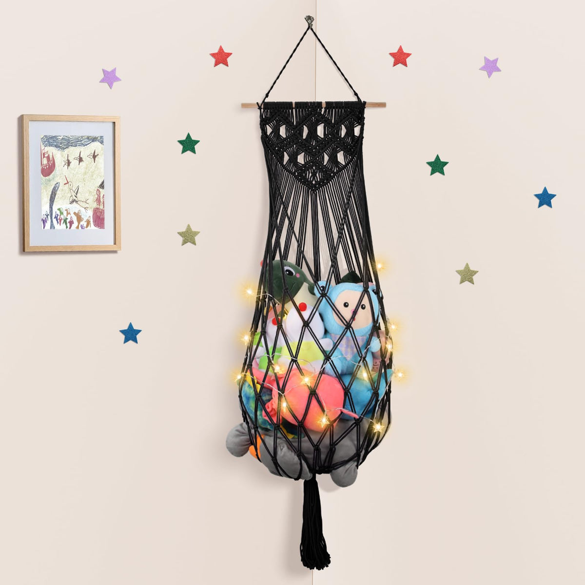 iHansee 63'' jumbo stuffed animal hammock corner stores toys efficiently in a clutter-free space