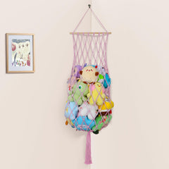 iHansee 68-inch stuffed animal hammock mounted on wall for space-saving organization.