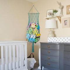 ihansee aqua stuffed animal hammock full collection demonstrates space-saving storage solution