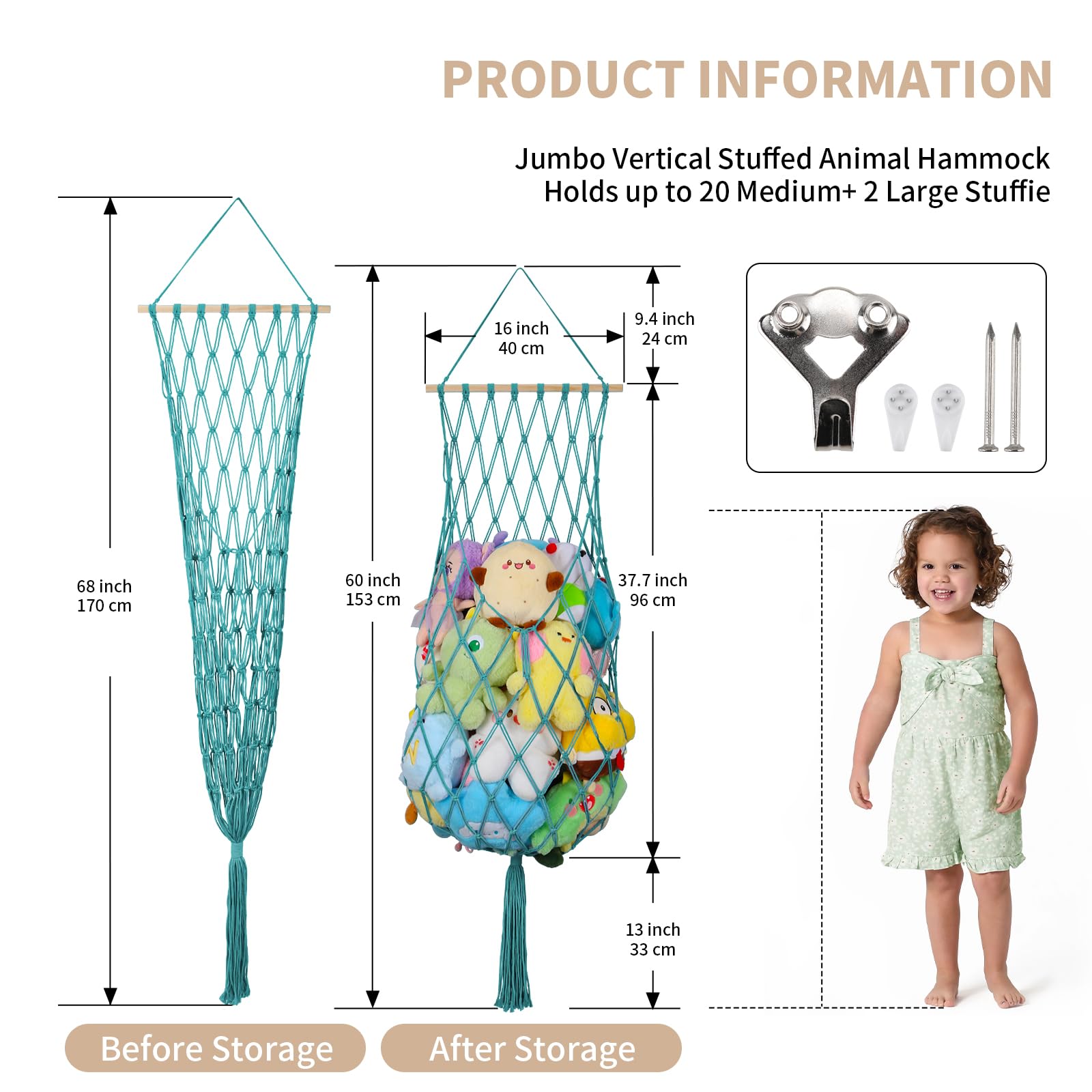 ihansee aqua stuffed toy storage close-up highlights 100 lb capacity
