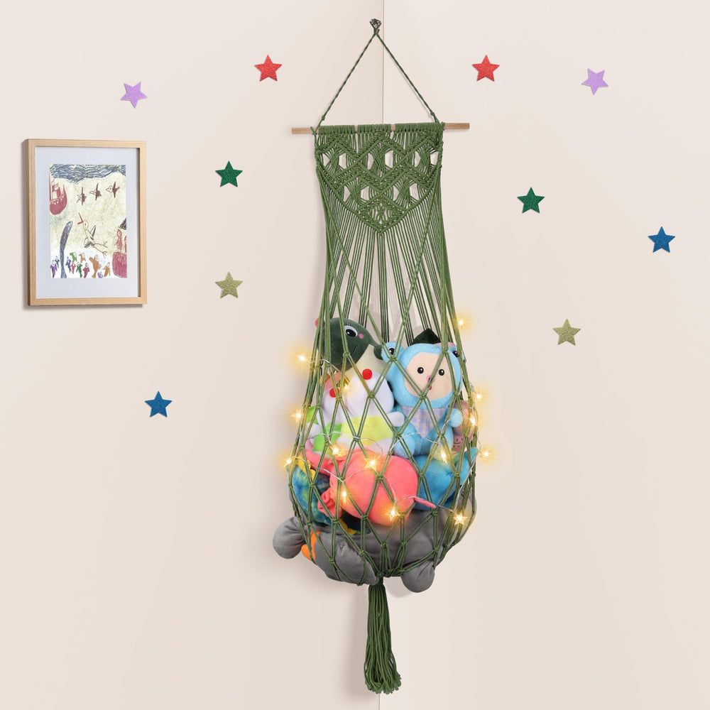 iHansee avocado green hammock 63-inch wall-hanging stores stuffed animals and saves space.