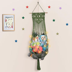 iHansee avocado green hammock 63-inch wall-hanging stores stuffed animals and saves space.