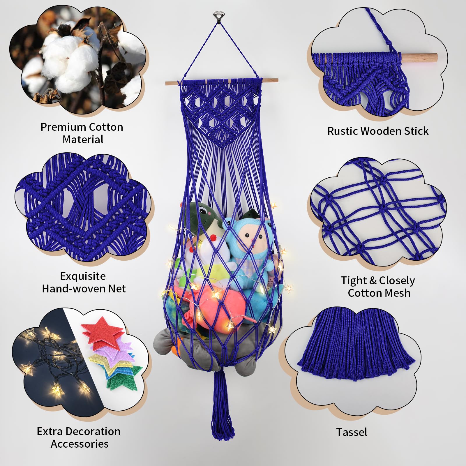 ihansee navy blue plush hammock decorative boho tassels in kid's room