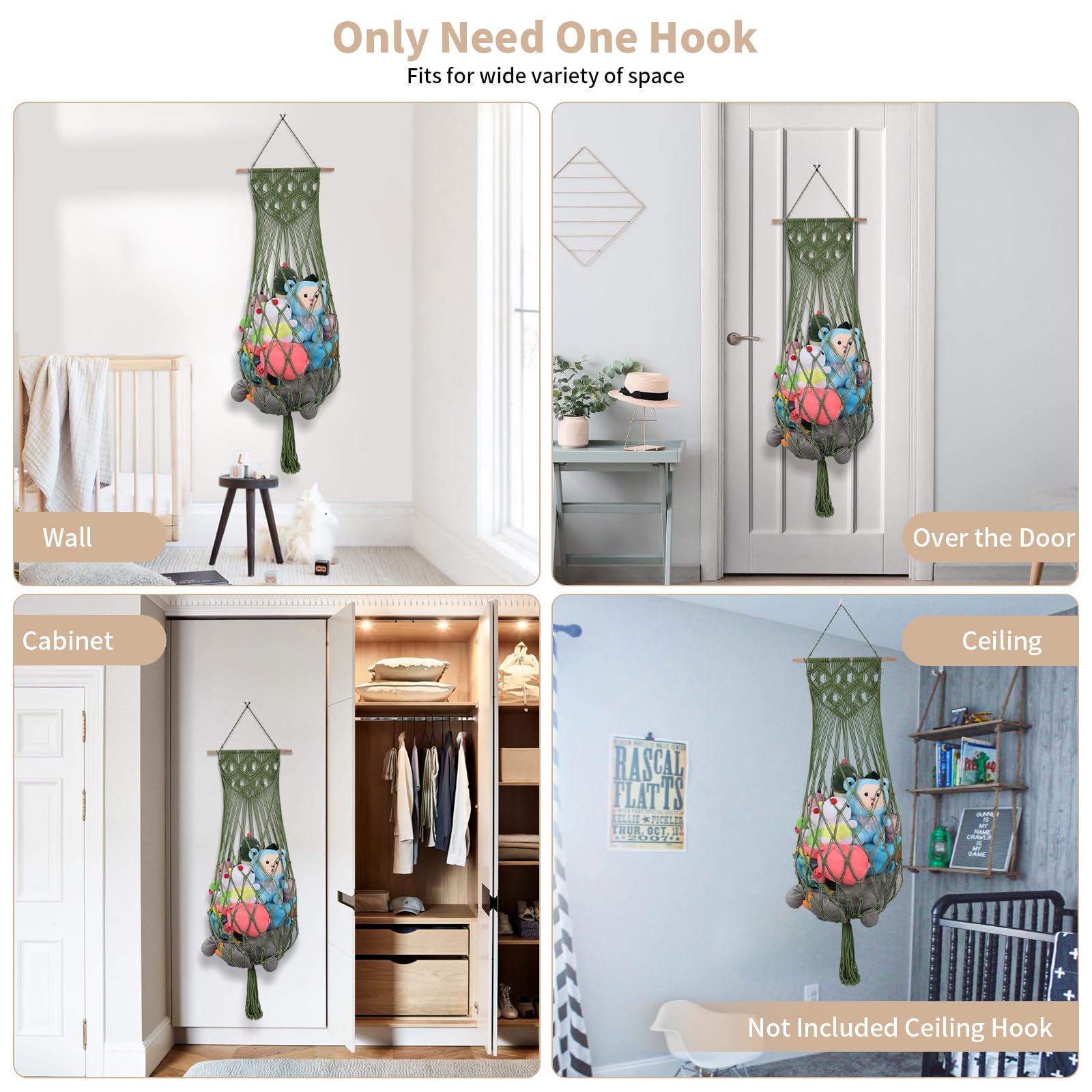 iHansee boho tassels hammock adds decorative flair while organizing toys.