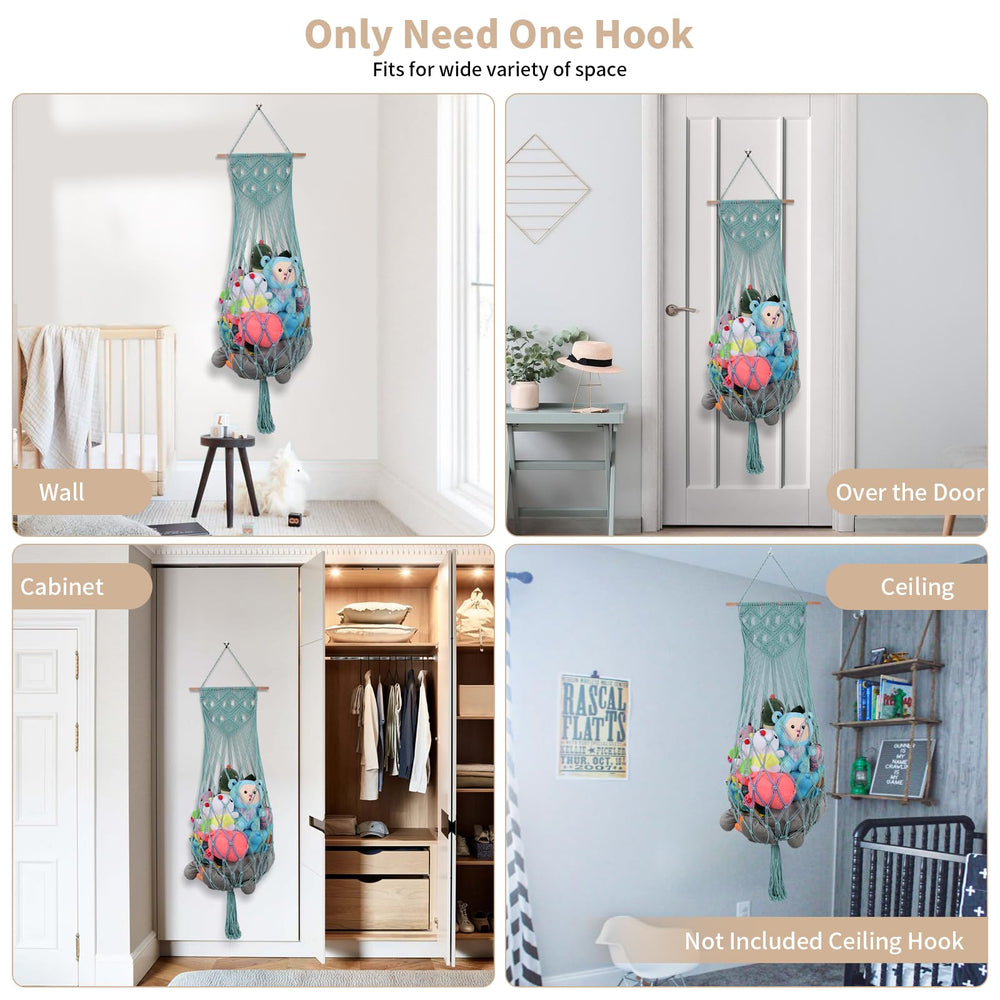 iHansee boho toy net in turquoise decor doubles as a stylish storage solution.