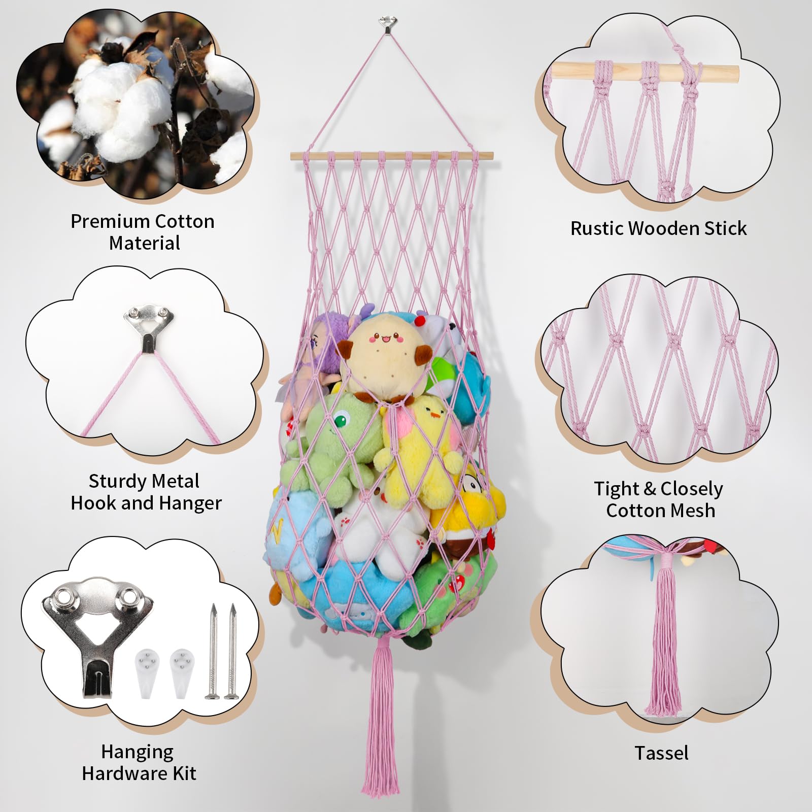 iHansee ceiling-hung net provides easy access to plush collections.
