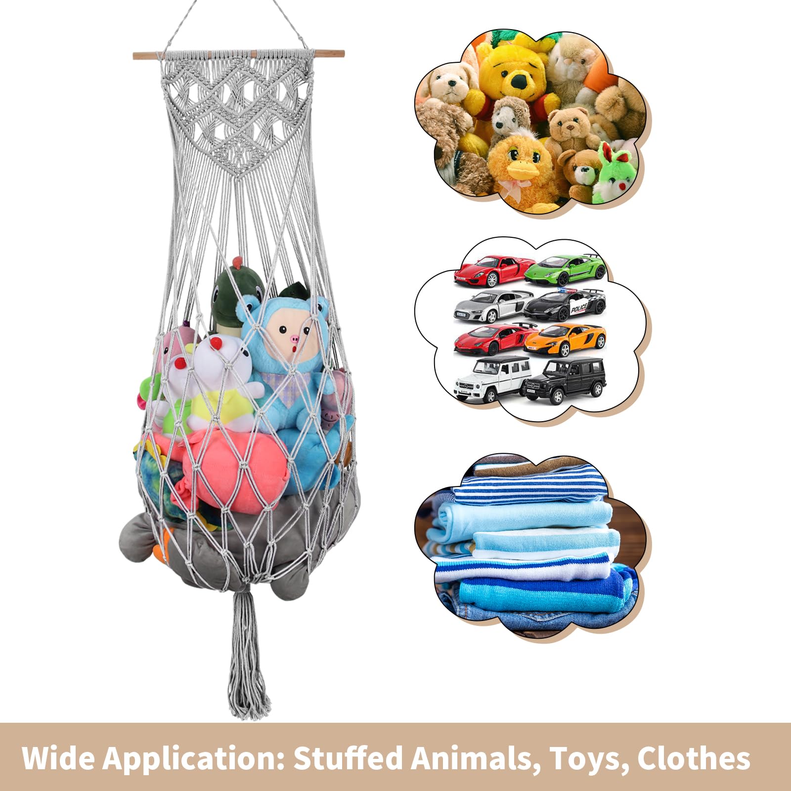 iHansee gray hammock large-capacity for plush toys.