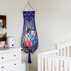 ihansee navy-blue plush hammock closeup showing sturdy cotton rope weave