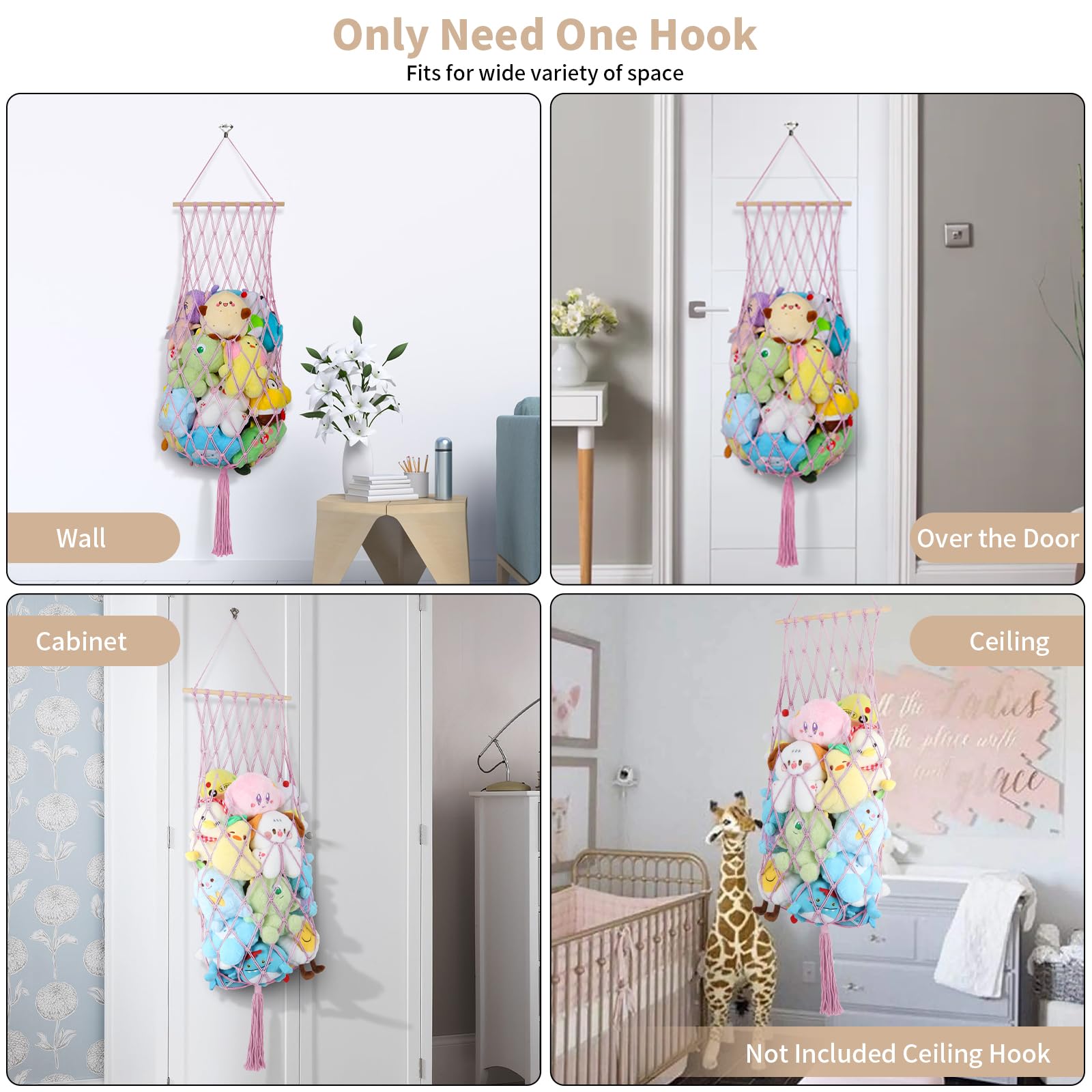 iHansee wooden sticks and premium cotton rope create a sturdy storage unit.