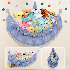 iHansee stuffed animal hammock 56inch corner blue keeps plush toys organized and within reach.
