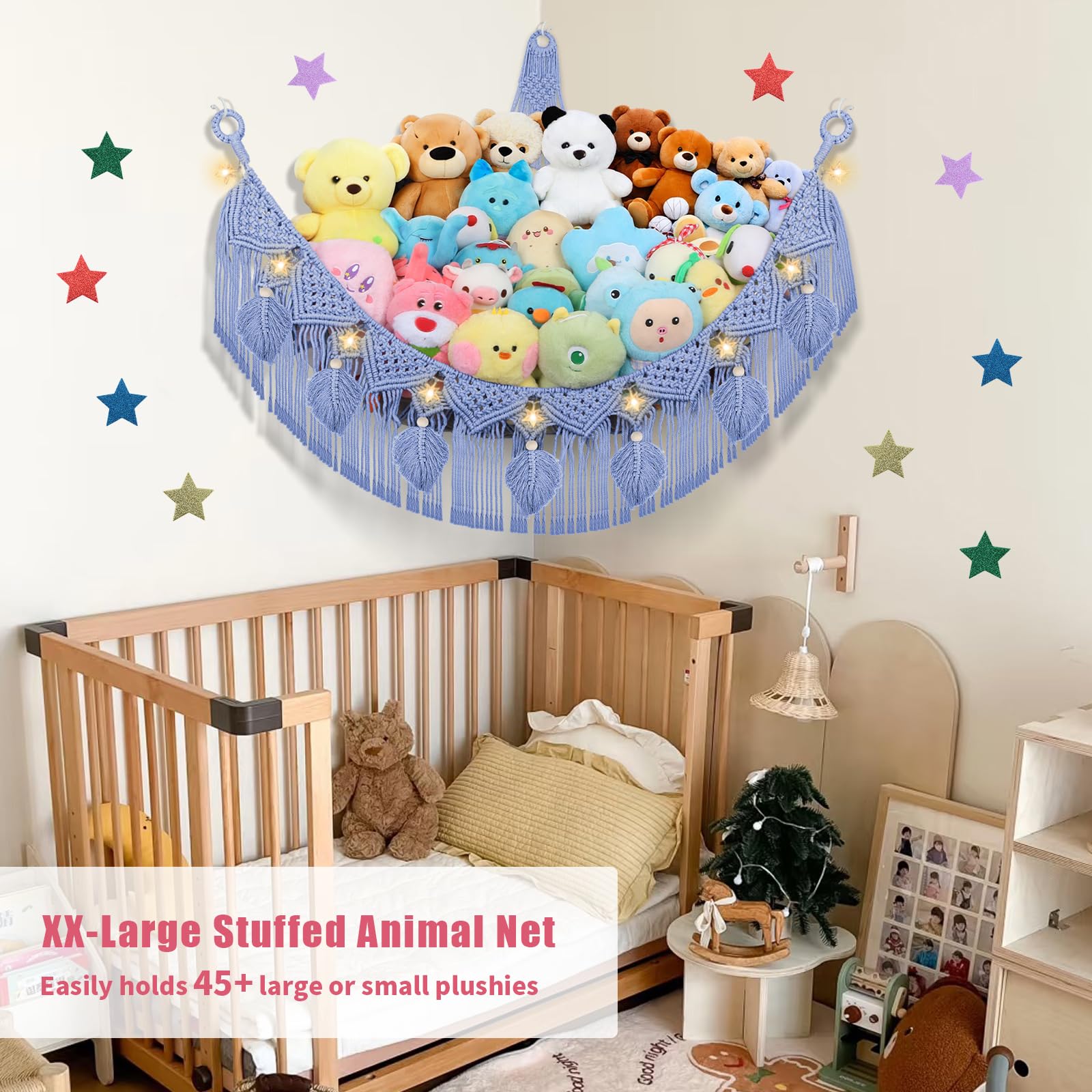 iHansee stuffed animal hammock 5mm cotton cord durable storage for heavy plushies.