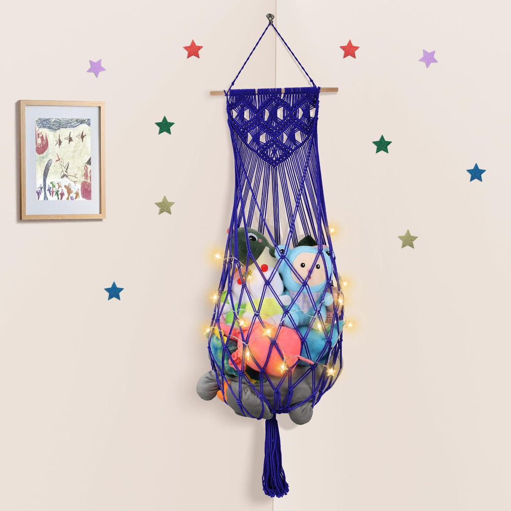 ihansee stuffed animal hammock 63in navy blue on wall for organized toy storage