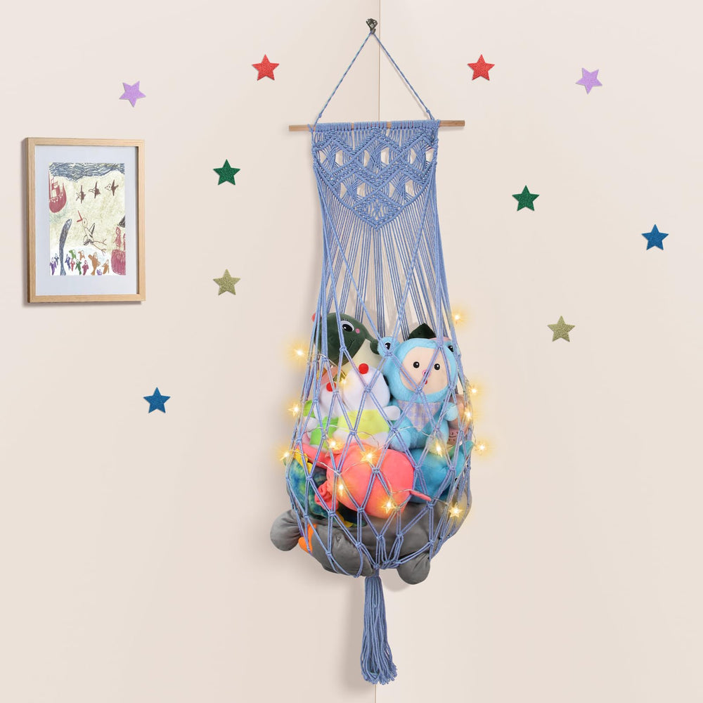 iHansee stuffed-animal-hammock-63inch displays sturdy cotton rope storage for plush toys