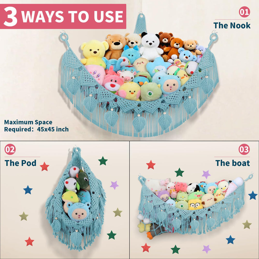 ihansee stuffed animal hammock corner 56-inch turquoise hardware included for quick setup