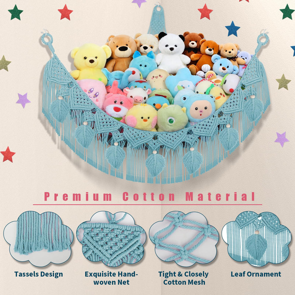 ihansee stuffed animal hammock corner 56-inch turquoise led stars illuminate kid-friendly display