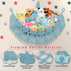 ihansee stuffed animal hammock corner 56-inch turquoise led stars illuminate kid-friendly display