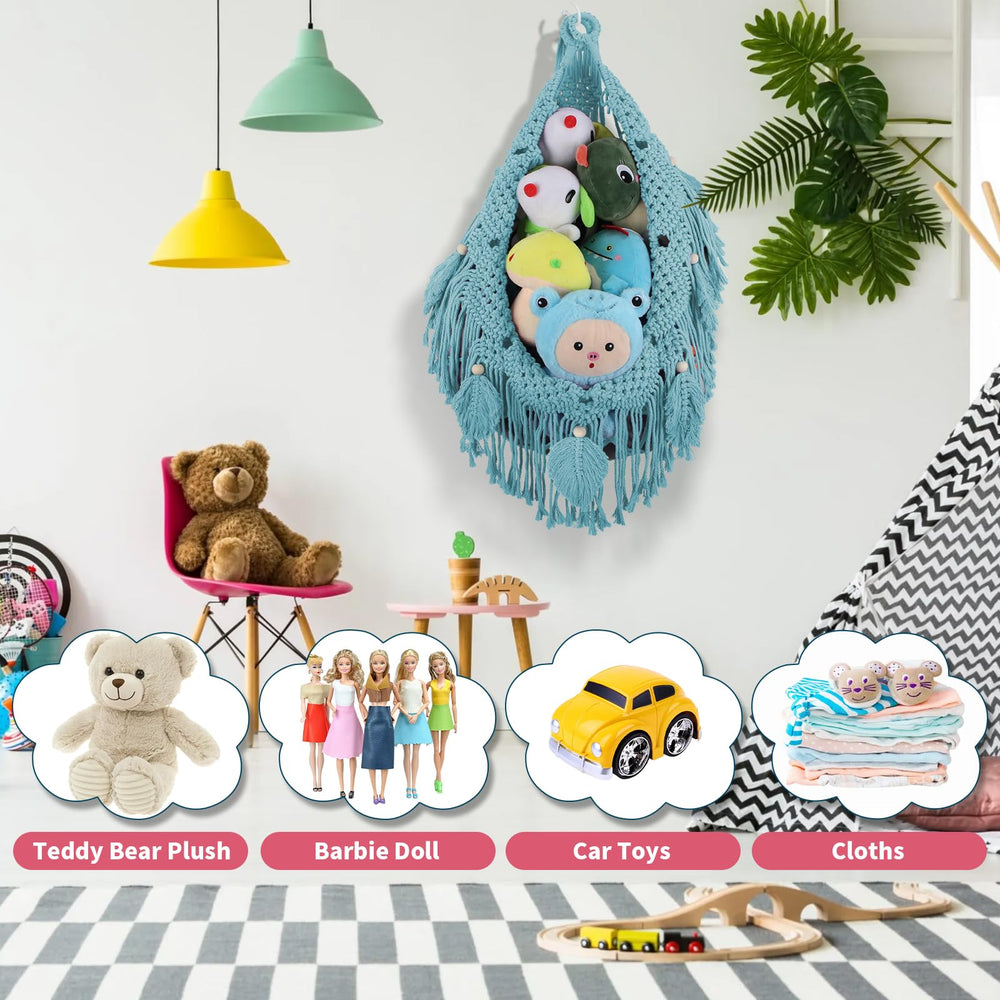 ihansee stuffed animal hammock corner 56-inch turquoise playroom storage keeps blankets organized