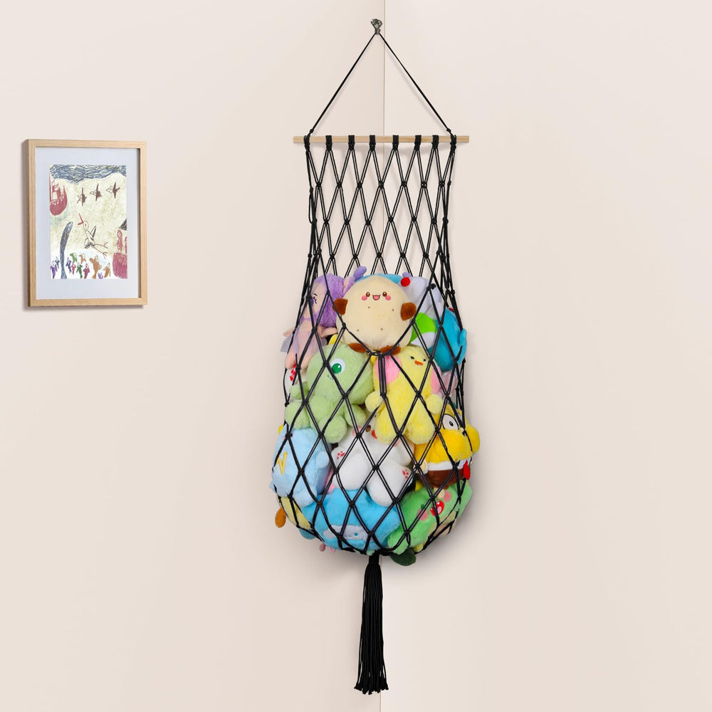 iHansee stuffed animal hammock corner setup keeps toys organized and accessible.