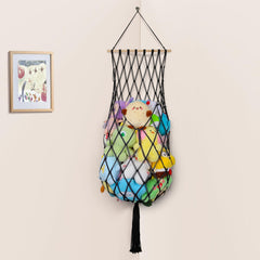iHansee stuffed animal hammock corner setup keeps toys organized and accessible.