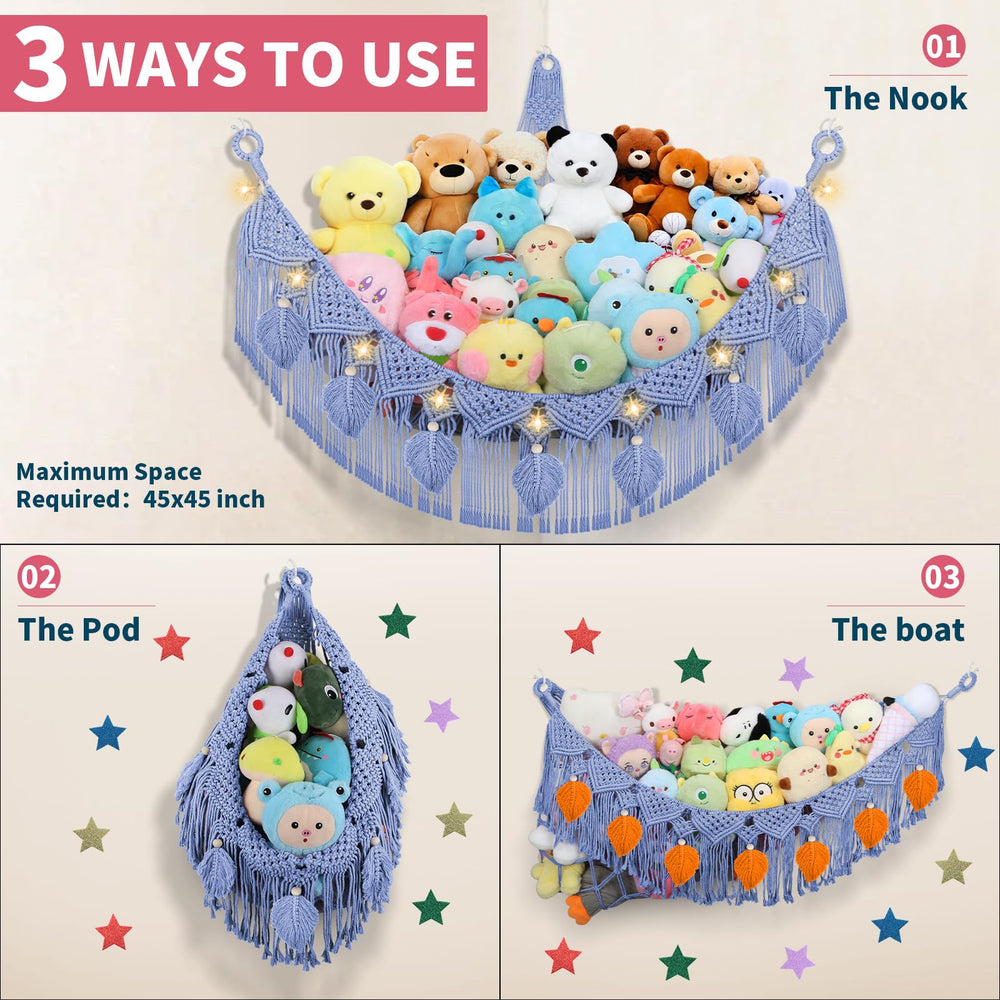 iHansee stuffed animal hammock wall pod delivers cozy wall-mounted storage.