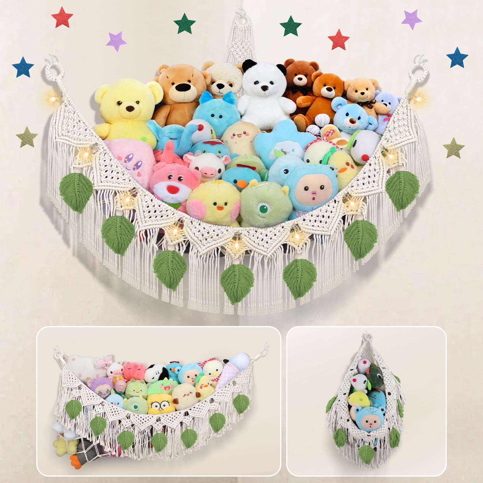 iHansee stuffed animal storage hammock corner keeps plush toys organized and visible