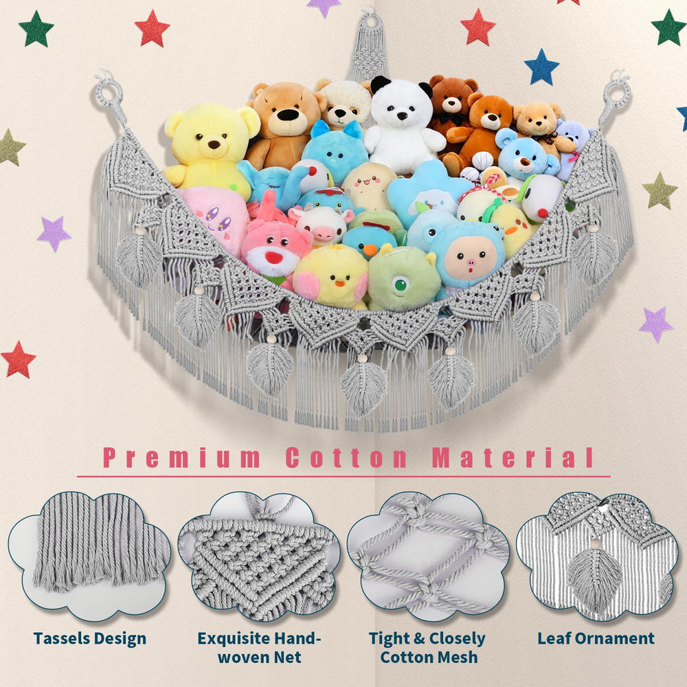 iHansee stuffed animal storage with wooden diamond beads detail