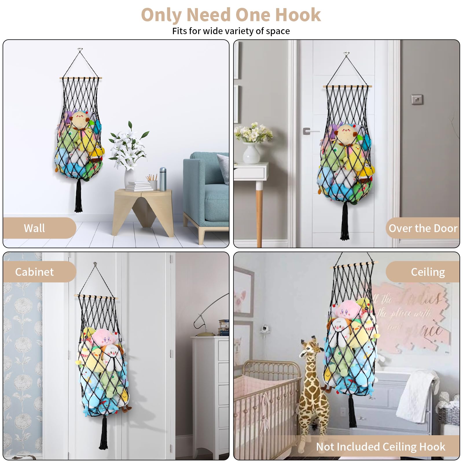 iHansee wall-ceiling hanging-stuffy holder keeps toys off floor and within reach.