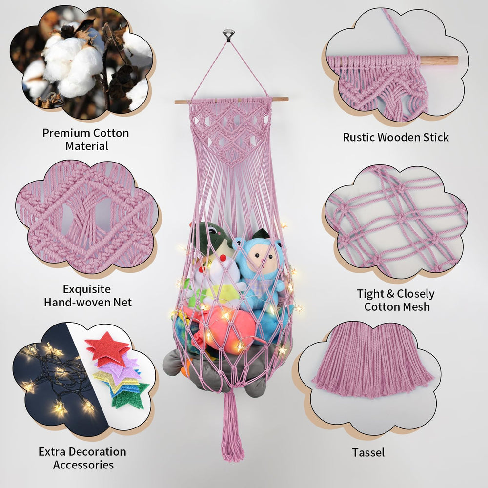iHansee wall-hanging-toy-storage-organizer keeps plush toys neatly stored and accessible.