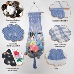 iHansee wall-mounted-toy-storage-hammock saves floor space in small bedrooms